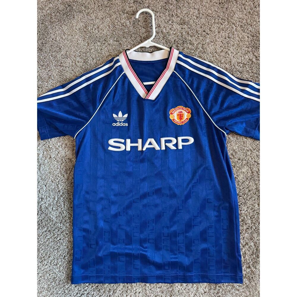 Adidas Manchester United Retro 1990-92 Blue SHARP Jersey Shirt Men's M